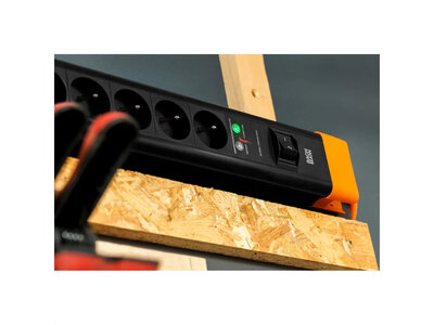 Predlžovačka CONNECTUS, 6xUTE 230V, vypínač, 2m kábel 1.5mm², hliník, čierna/oranžová