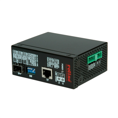 Optický konvertor, RJ45 - SFP, Gigabit, DIN, Priemyselný, čierny