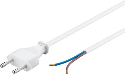 Kábel sieťový 230V, 2pin vidlica (CEE7/16) priama - dutinky, 1.5m, 0.75mm², 2.5A, surový, biely