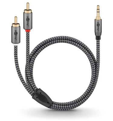 Kábel 3.5mm stereo/2xCinch M/M 2m, čierny/sivý, pozl. konektor