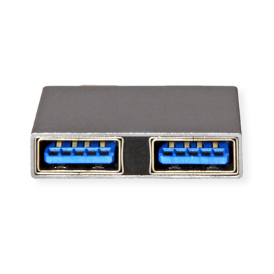 Adaptér USB 3.2 Gen 2, Typ C, dvojitý, 2x CM/AF, priamy°, 10Gbps,PD 60W, 5V3A, sivý/čierny