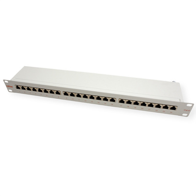 19" Patch panel 24port cat.6, tienený s uzemnením, celokovový, 1U, sivý
