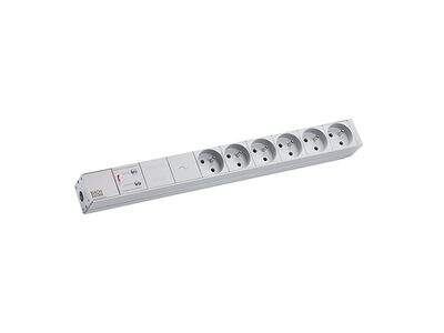 19" zásuv. lišta 6xUTE 230V, vidlica (CEE7/7), 16A, 3600W, prepäťová ochrana, frek.filter, 2m, sivá