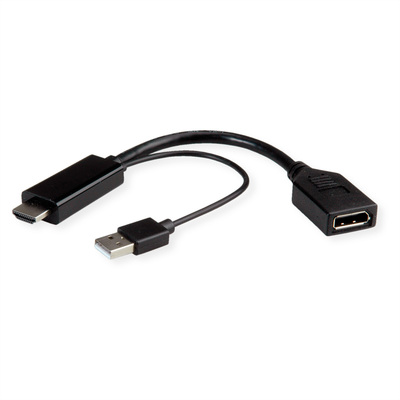 Konvertor HDMI na DisplayPort M/F, 4K@30Hz, UHD, USB napájanie, 15cm, čierny, Aktívny