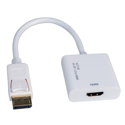 Adaptér DisplayPort/HDMI M/F, 4K@30Hz (DP 1.2a, HDMI 1.4), aktívny, 15cm, biely