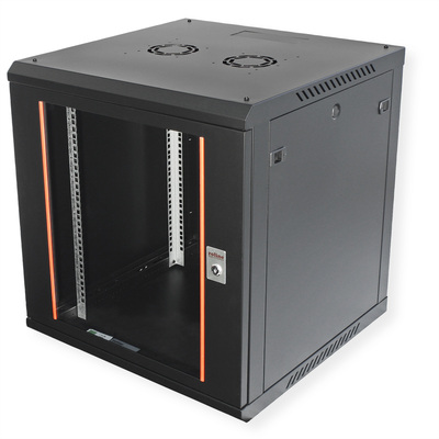 19" Rack na stenu 12U, čierny, 645x600x600mm (HxWxD), odnímateľné bočnice