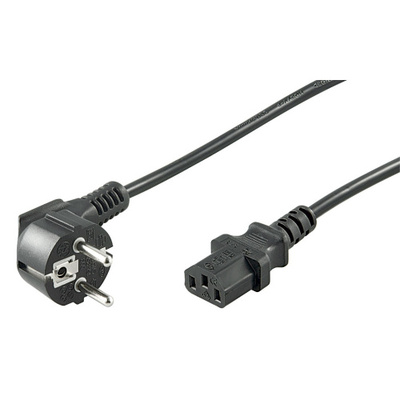 Kábel sieťový 230V, vidlica (CEE7/7) lomená - C13, 2m, 0.75mm², 10A, čierny