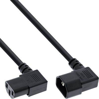 Kábel sieťový 230V predlžovací, C13 zahnutý (doľava) - C14 zahnutý, 3m, 0.75mm², 10A, čierny