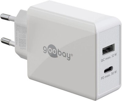Nabíjačka USB 230V 2port, 1xUSB A, 1xUSB Typ C, 30W, Power Delivery, Quick Charge 3.0, biela §§