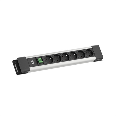 Predlžovačka CONNECTUS, 6xUTE 230V, vypínač, 2m kábel 1.5mm², hliník, čierna