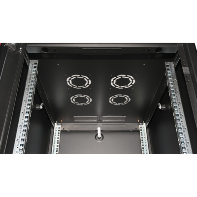 19" Rack na podlahu 22U, 1125x600x800mm (HxWxD), BASIC, sklenené dvere, čierny