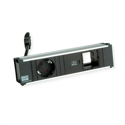 CONI modul, 1xSCHUKO zásuvka 230V, 1xUSB C 30W, 1xCustom, 0.2m kábel 1.5mm², GST18, hliník/čierny