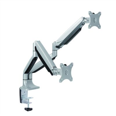 Držiak pre 2x monitor na stôl, úchyt o dosku, pneumatický, max 9kg, rameno 580mm, VESA 75/100, sivý