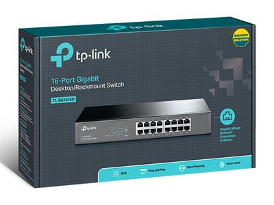 Switch Gigabit 16port, kovový, čierny, montáž do 19'', TP-LINK 