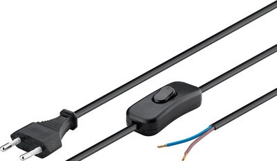 Kábel sieťový 230V, 2pin vidlica (CEE7/16) priama - dutinky, 1.5m, 0.75mm², 2.5A, vypínač, čierny