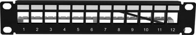 10" Patch panel 12port, Keystone, netienený, celokovový, 1U, čierny, neosadený 