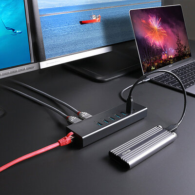 Dokovacia Stanica USB 3.1 Typ C, 2xHDMI (Dual Display), 5xUSB A 2x USB C, LAN, (PD 3.0 100W), 0.22m
