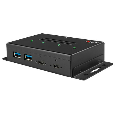 Hub USB 3.2 Gen.2 Typ C, 4 Port, 2x USB C, 2x USB A, kovový, s ext. adaptérom a úchytmi, kábel 0.6m