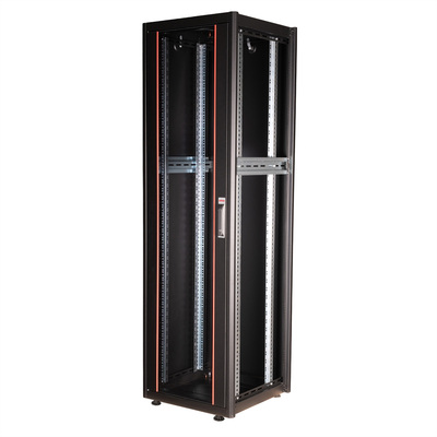19" Rack na podlahu 42U, 2010x600x600mm (HxWxD), BASIC, sklenené dvere, čierny