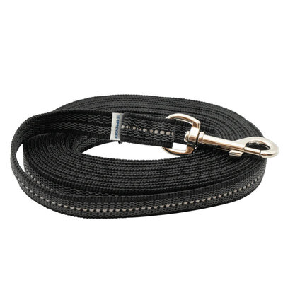 Vodítko stopovacie s uškom pogumované, 19mm/10m, nerezová karabína, čierne, HS