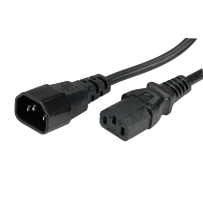 Kábel sieťový 230V predlžovací, C13 - C14, 0.5m, 0.75mm², 10A, čierny