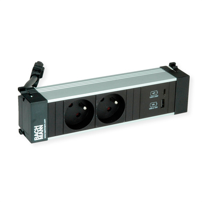 Power Frame 2xUTE 230V, nabíjačka (USB A + USB C), 0.2m kábel 1.5mm², GST18, hliník/čierny