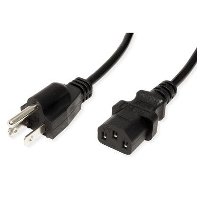 Kábel sieťový 230V, vidlica (NEMA 5-15P) US priama - C13, 1.8m, 0.83mm², 10A, čierny