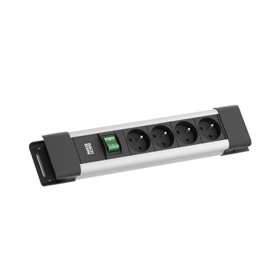 Predlžovačka CONNECTUS, 4xUTE 230V, vypínač, 2m kábel 1.5mm², hliník, čierna