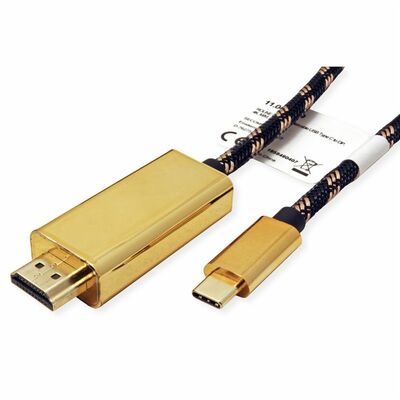 Kábel USB 3.1 Typ C na HDMI M/M 2m, gen.2, 4K2K@60Hz, čierny, oplet, pozl. konektor, Gold