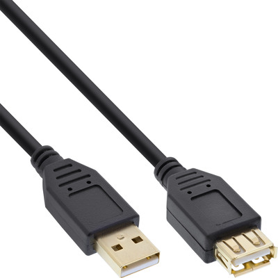 Kábel USB 2.0 A-A M/F 10m, High Speed, predlžovací, čierny, pozl. konektor