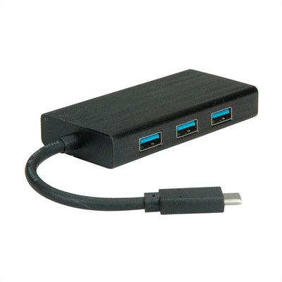 Adaptér USB 3.1 Typ C na RJ45 (Gigabit Ethernet), Hub 3x USB 3.0 A, 10cm, čierny