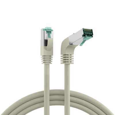 S/FTP (PiMF) Patchkábel LSOH 0.5m cat.6a, sivý, Cu, zahnutý (1x90°)