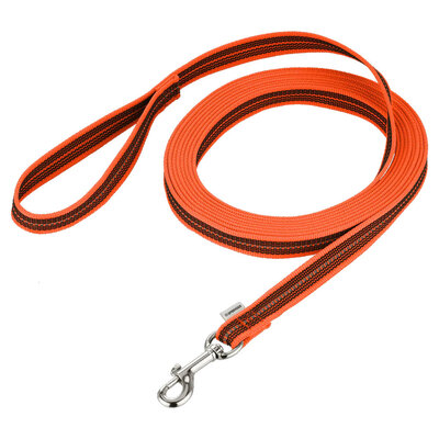 Vodítko stopovacie s uškom pogumované, 19mm/10m, nerezová karabína, oranžové, HS