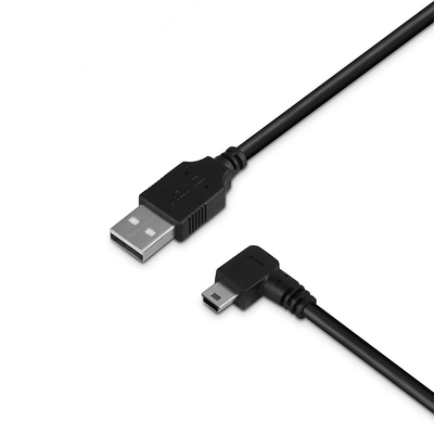 Kábel USB 2.0 A-MINI-B 5pin M/M 2m, High Speed, čierny, uhľový 90° doľava