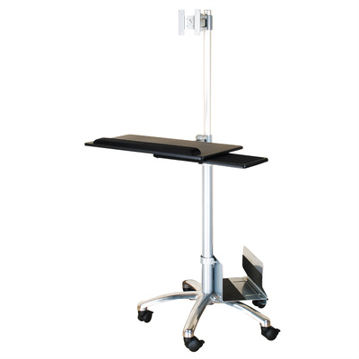 Držiak na kolieskach pre monitor, PC a klávesnicu, max 10kg, výška 110-170cm, VESA 75/100 strieborný