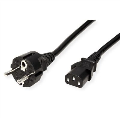 Kábel sieťový 230V, vidlica (CEE7/7) lomená - C13, 3m, 0.75mm², 10A, čierny