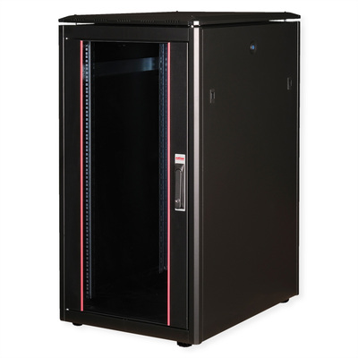 19" Rack na podlahu 22U, 1164x600x800mm (HxWxD), PRO, sklenené dvere, čierny