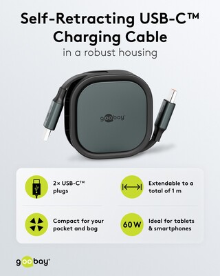 Kábel USB 2.0 Typ C CM/CM 1m, High Speed, Power Delivery 15w 5V3A, čierny, samonavíjací