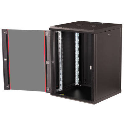 19" Rack na stenu 16U, čierny, 818x600x600mm (HxWxD), RAL9005, PRO, odnímateľné bočnice
