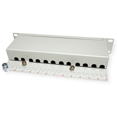 10" Patch panel 12port cat.6a, tienený s uzemnením, celokovový, 1U, sivý