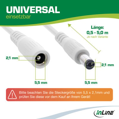 Kábel predlžovací DC 5.5mm / 2.1mm, AWG24, 5m, biely