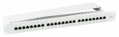 19" Patch panel 24port cat.5e, tienený s uzemnením, celokovový, 1U, sivý