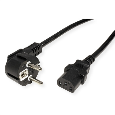 Kábel sieťový 230V, vidlica (CEE7/7) lomená - C13, 3m, 1.50mm², 10A, čierny