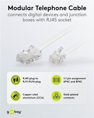 Kábel telefónny RJ11/RJ45, 3m, biely