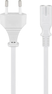Kábel sieťový 230V, 2pin vidlica (CEE7/16) priama - C7 (2pin), 3m, 0.75mm², 2.5A, biely