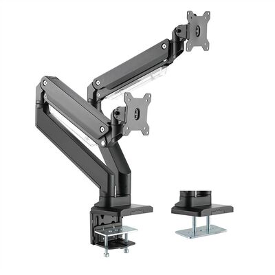 Držiak pre 2x monitor na stôl, úchyt o dosku, pneumatický, max 15kg, rameno 526mm VESA 75/100 čierny
