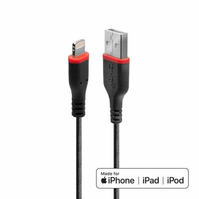 Kábel USB "Lightning" pre Apple, 2m, High Speed, posilnený, čierny s MFI cert.