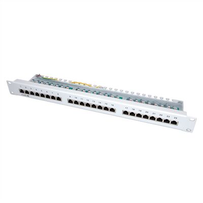 19" Patch panel 24port cat.5e, tienený s uzemnením, celokovový, 1U, sivý