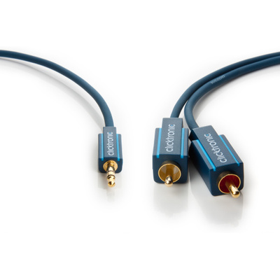 Kábel 3,5mm stereo/2xCinch M/M 15m, modrý, pozl. konektor, ClickTronic