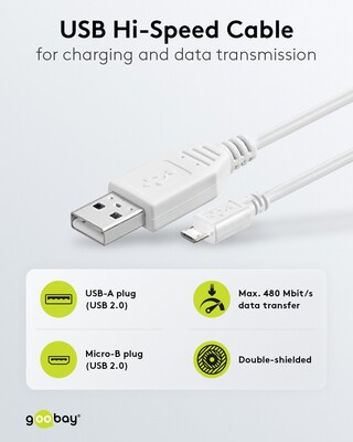 Kábel USB 2.0 A-MICRO-B M/M 0.6m, High Speed, biely